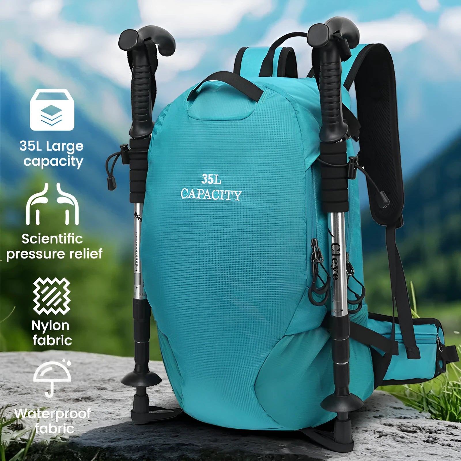 Black waterproof Oxford cloth hiking backpack with under 20 litre capacity, shown folded.