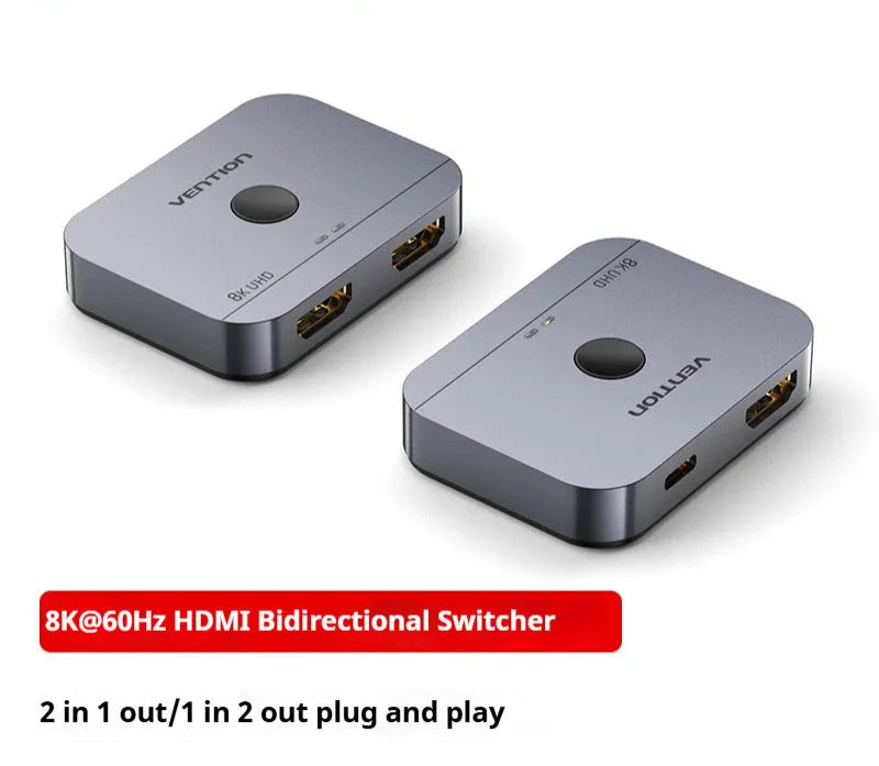 Grey metal alloy computer audio video cable splitter for TV line distribution