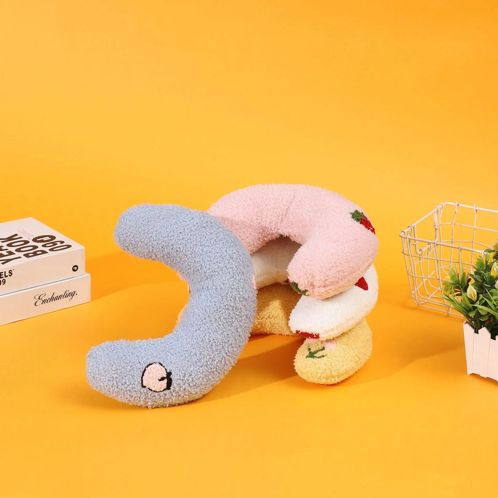 Cartoon U-shaped half moon pet pillow for dogs and cats in yellow colour option