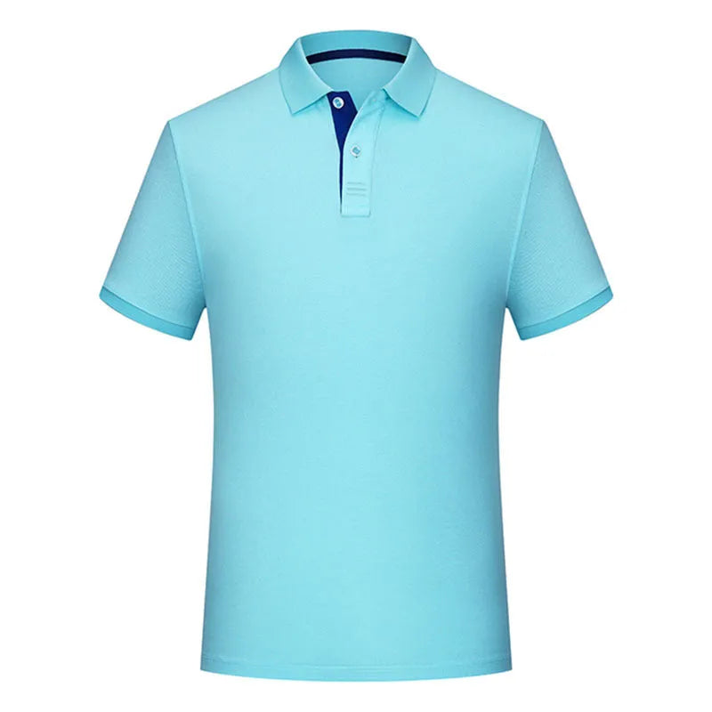 Solid colour cotton polo collar casual t-shirt with short sleeves, available in ten colours and sizes S to 4XL