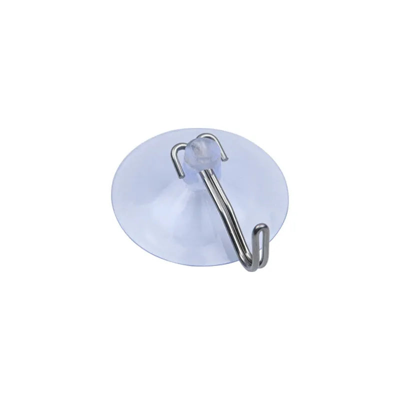 Twelve assorted PVC suction disc hooks in various sizes and styles on a white background