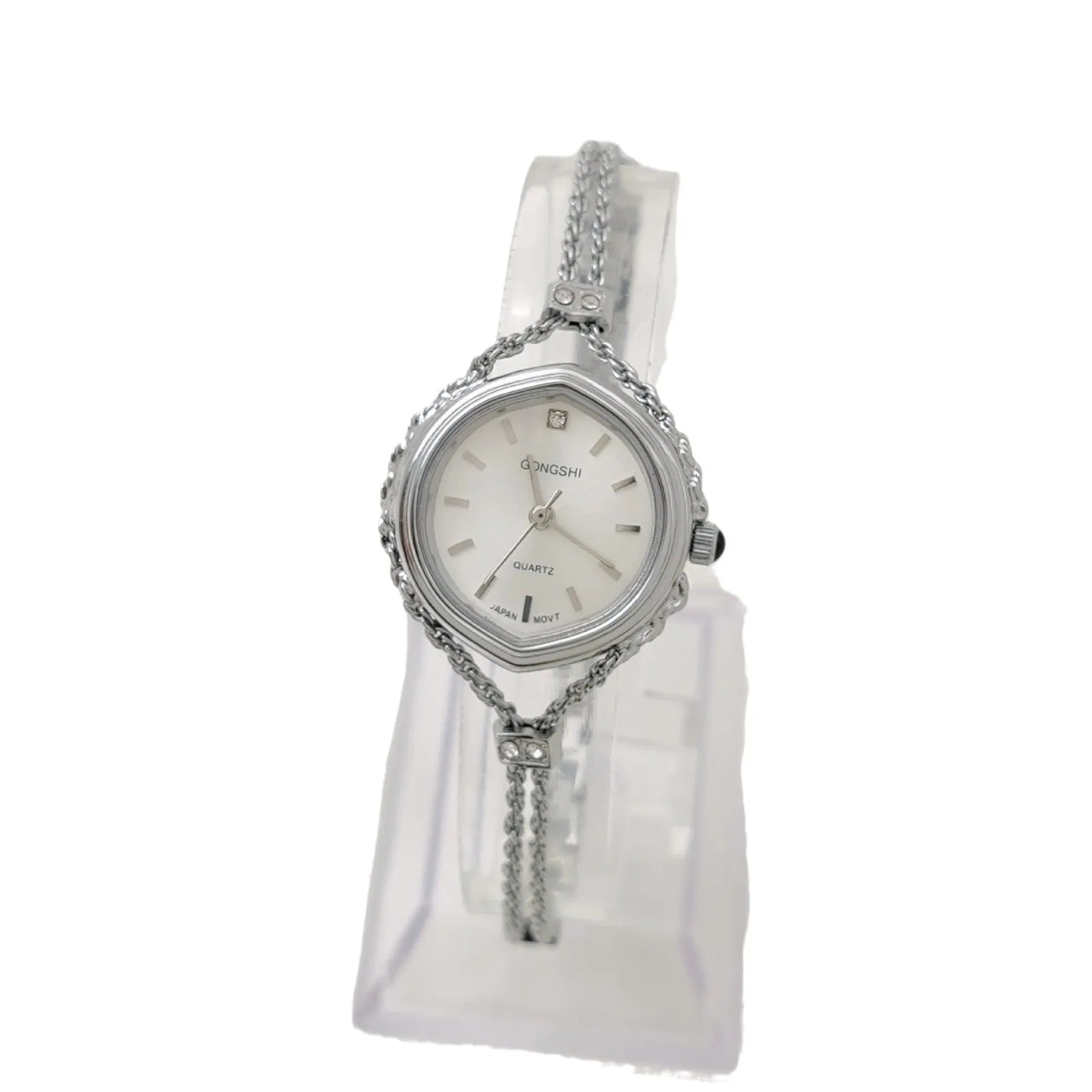 Women's quartz watch with 25mm dial, mineral glass mirror and chain strap in gold or silver finish
