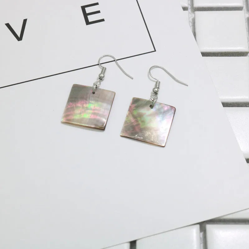 Geometric shell earrings for women in rectangular shell and square panther designs with retro natural styling