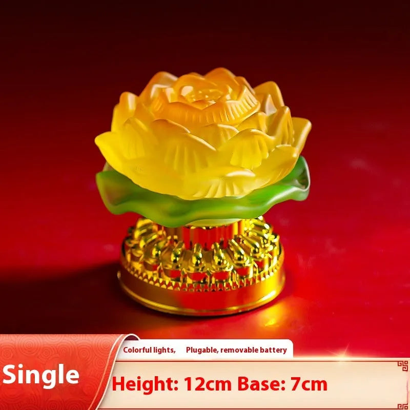 Chinese style yellow lotus lamp for Buddha front household shrine decoration