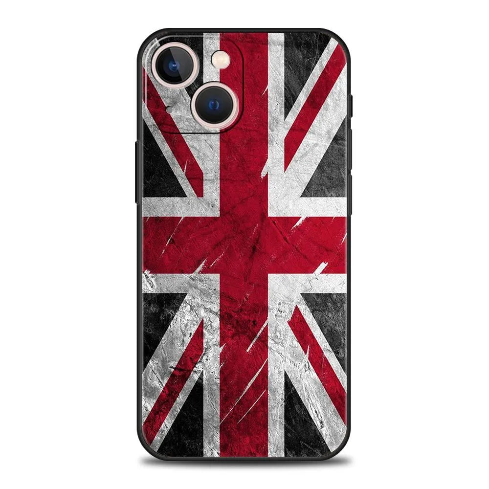 Painted phone case with cartoon and plant flags design, TPU back cover for iPhone models 11 to 16 Pro Max.