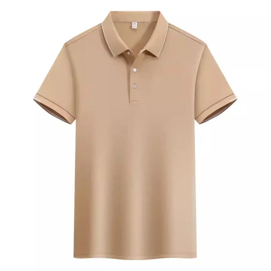 Men's cotton blend short sleeve polo shirt in loose fit with single-side colour collar lapel