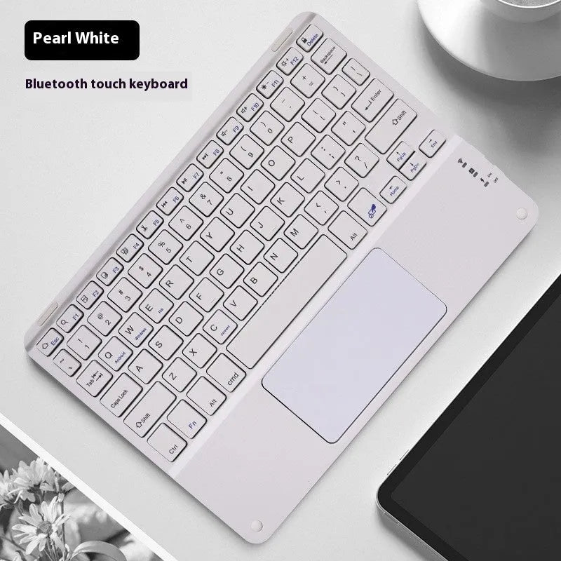 Square hat touch design Bluetooth wireless keyboard shown in multiple colour options on a desk.