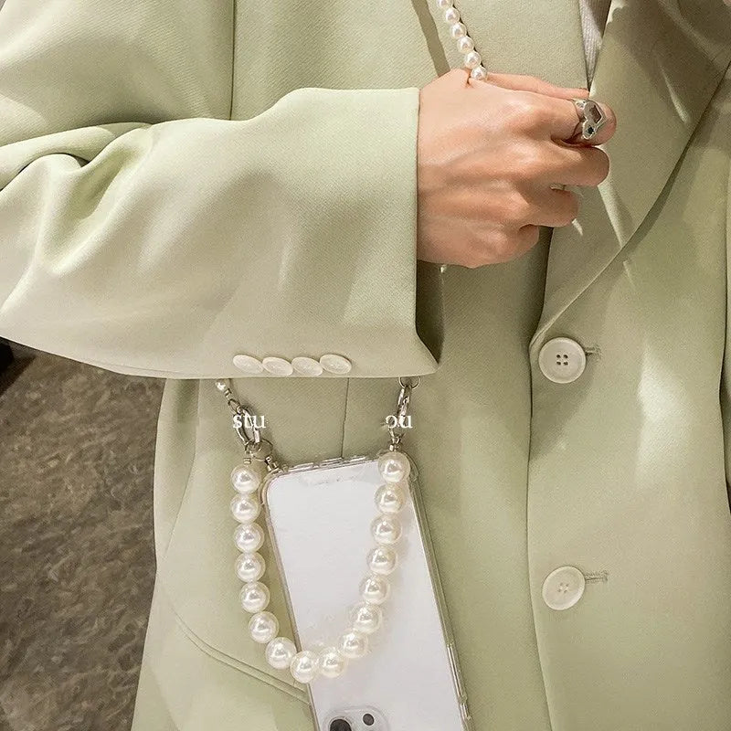 Big pearl design soft iPhone case with decorative chain in photo colour