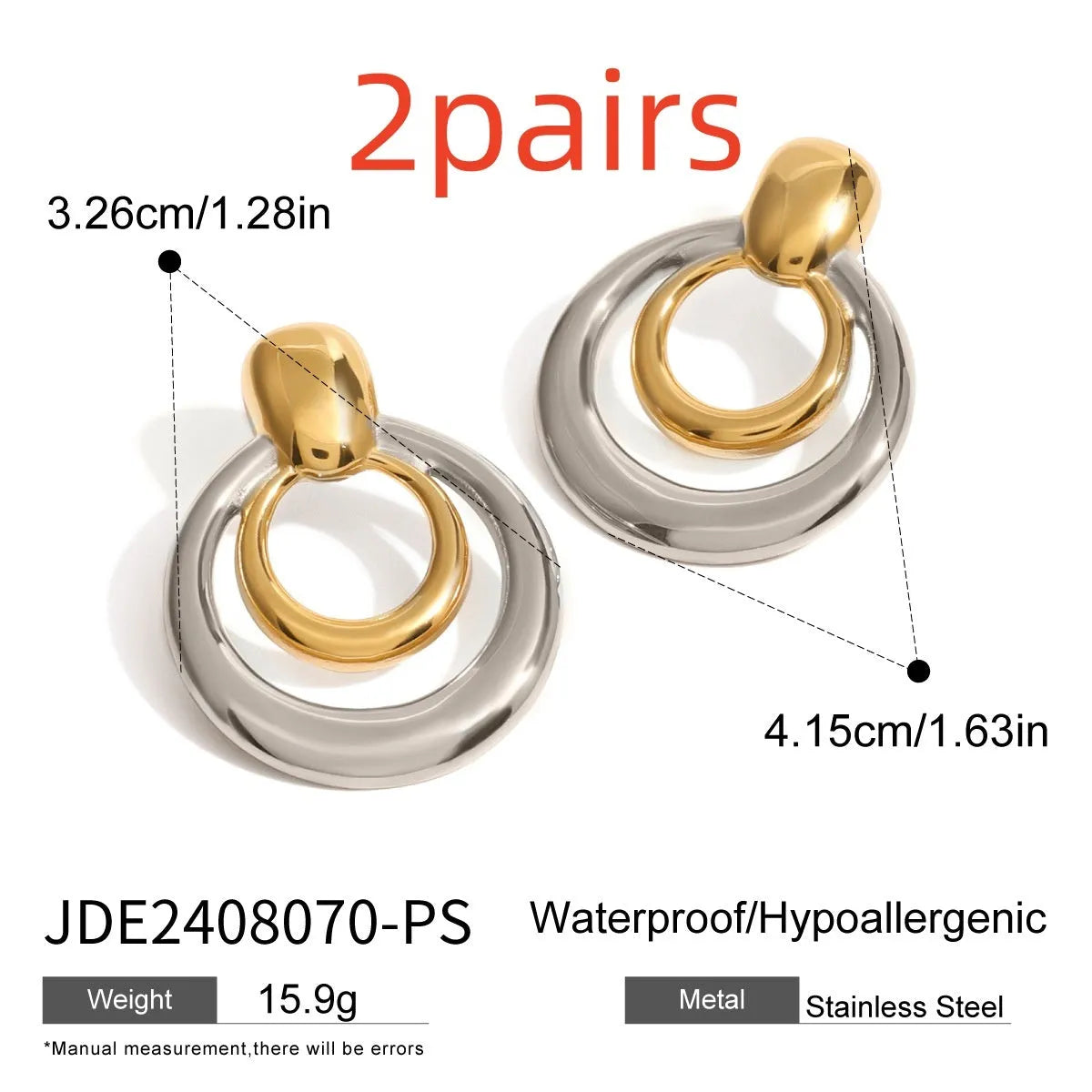 Golden titanium steel round stud earrings with double-layer hollow geometric design