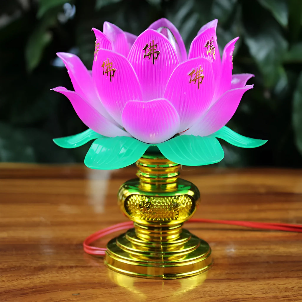 Buddha Light Lotus Lamp with colourful illumination and a US plug.
