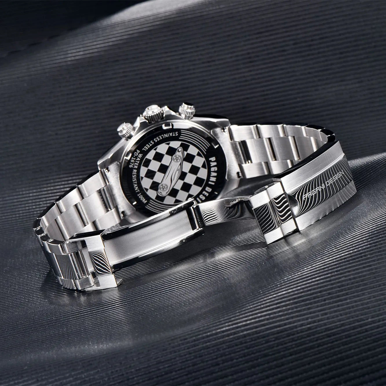 Berjani stainless steel chronograph watch with 40mm case and black or white dial