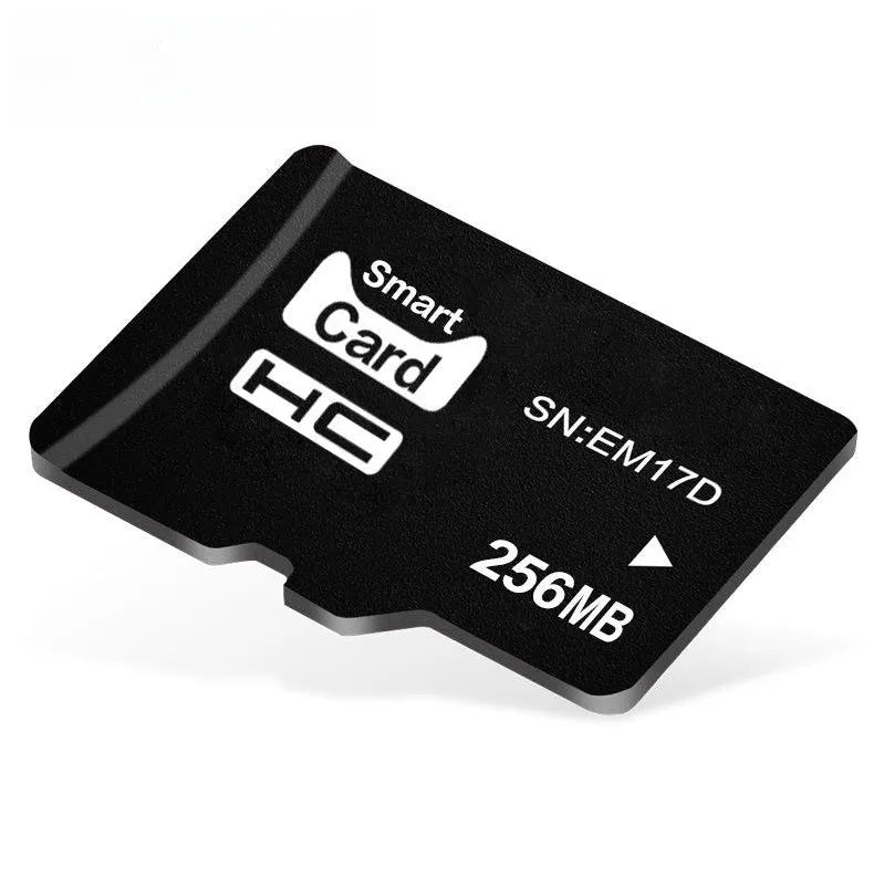 256MB capacity TF series memory card shown with scale indicating 11mm by 15mm dimensions.