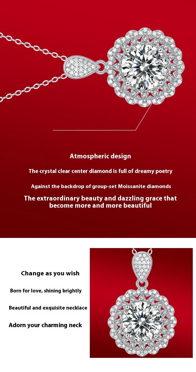 S925 silver necklace with round moissanite pendant on a ball bead chain, 5 karat moissanite option