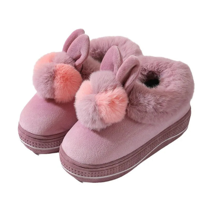 Women's black high heel slippers with thick sole and plush cotton upper, shown as an overshoe.