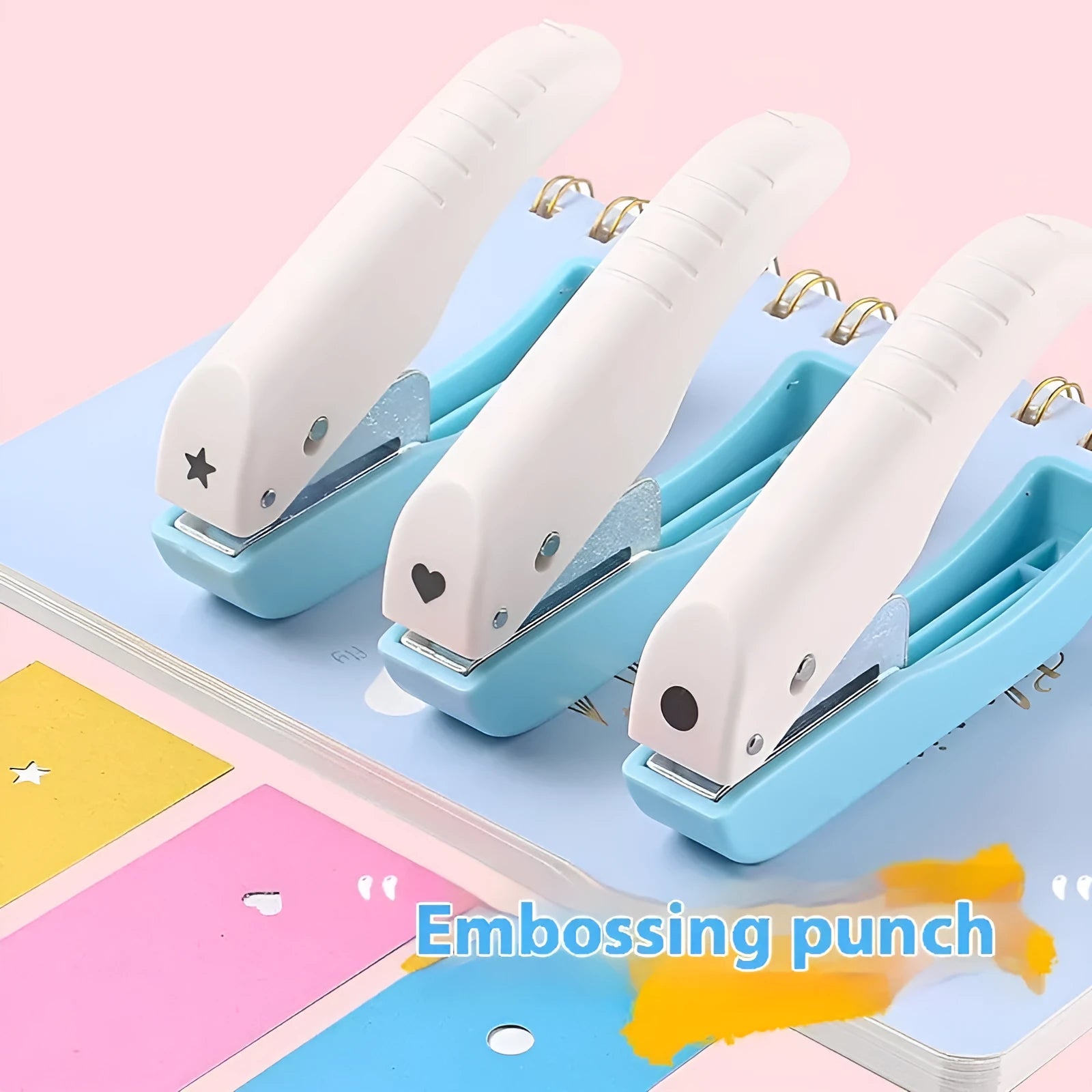 Small manual punching machine with four embossing heads: love, star, 4mm round, and 6mm round.