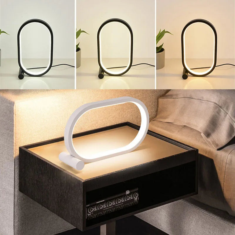USB plug-in oval acrylic night light with touch control, metal base, and dimmable LED in black