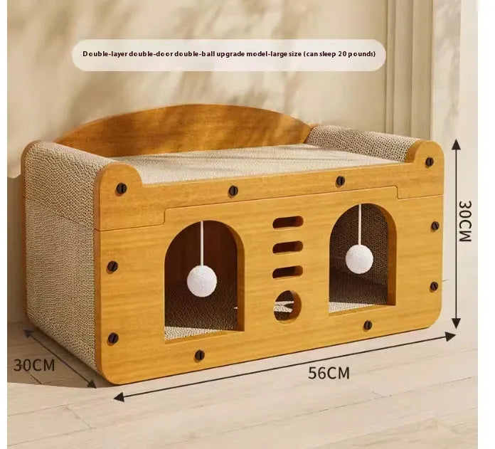 Corrugated paper double layer cat house in double ball double door colour