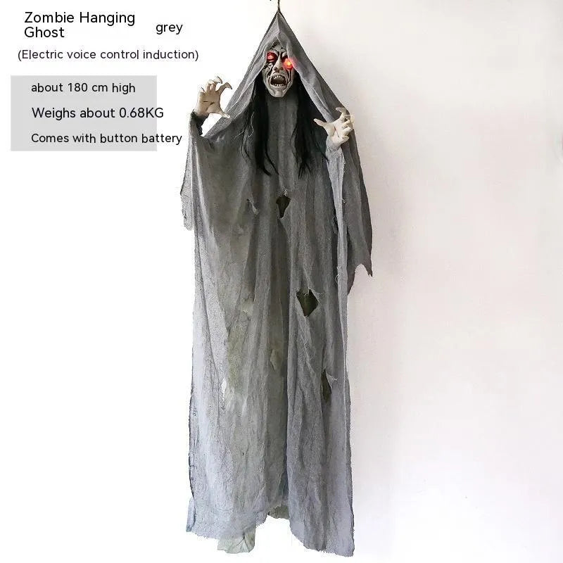Plastic haunted house Halloween decoration in black, gray, purple, and wine red colour options