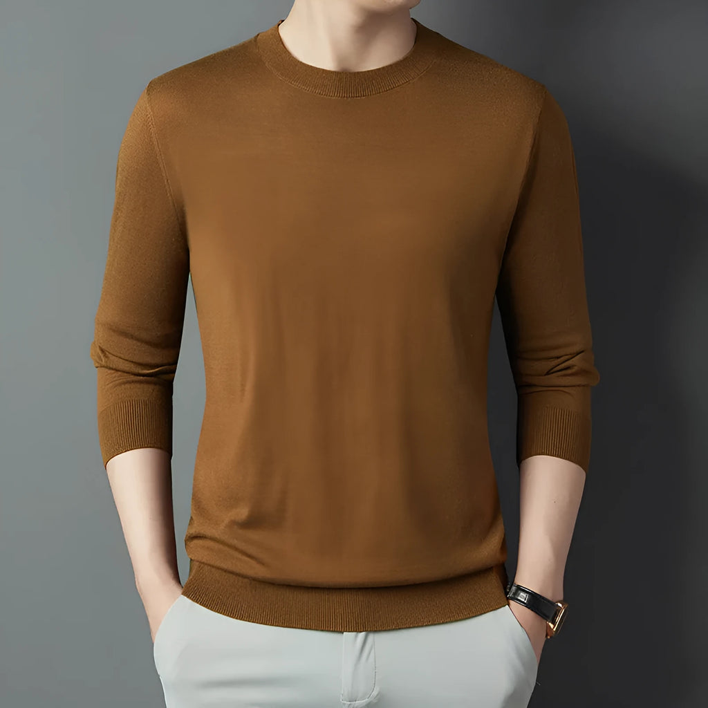 Men's non-iron acrylic blend fitted long sleeve pullover shirt in solid colour