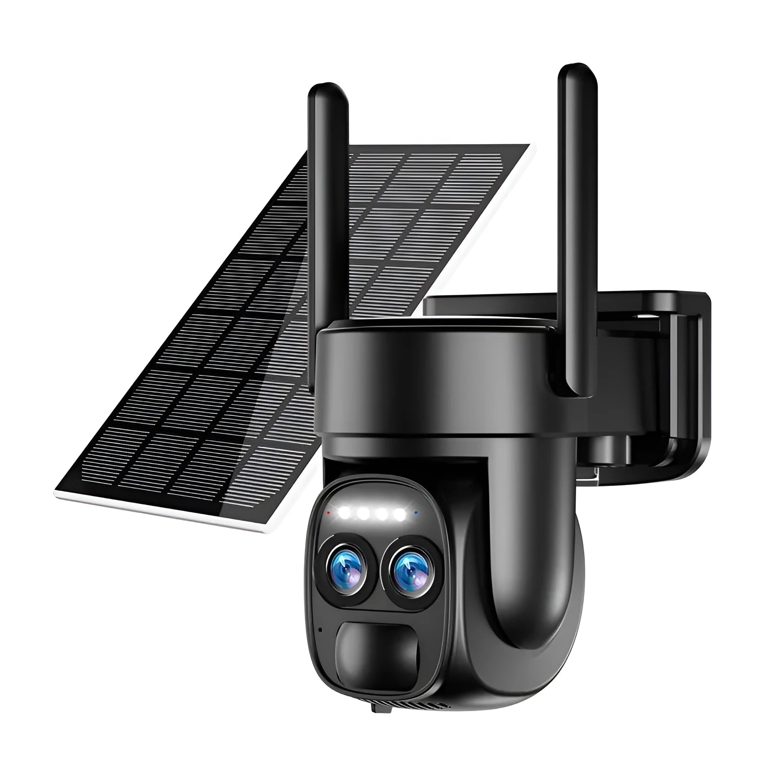 Solar-powered security camera with optical zoom lens for outdoor surveillance