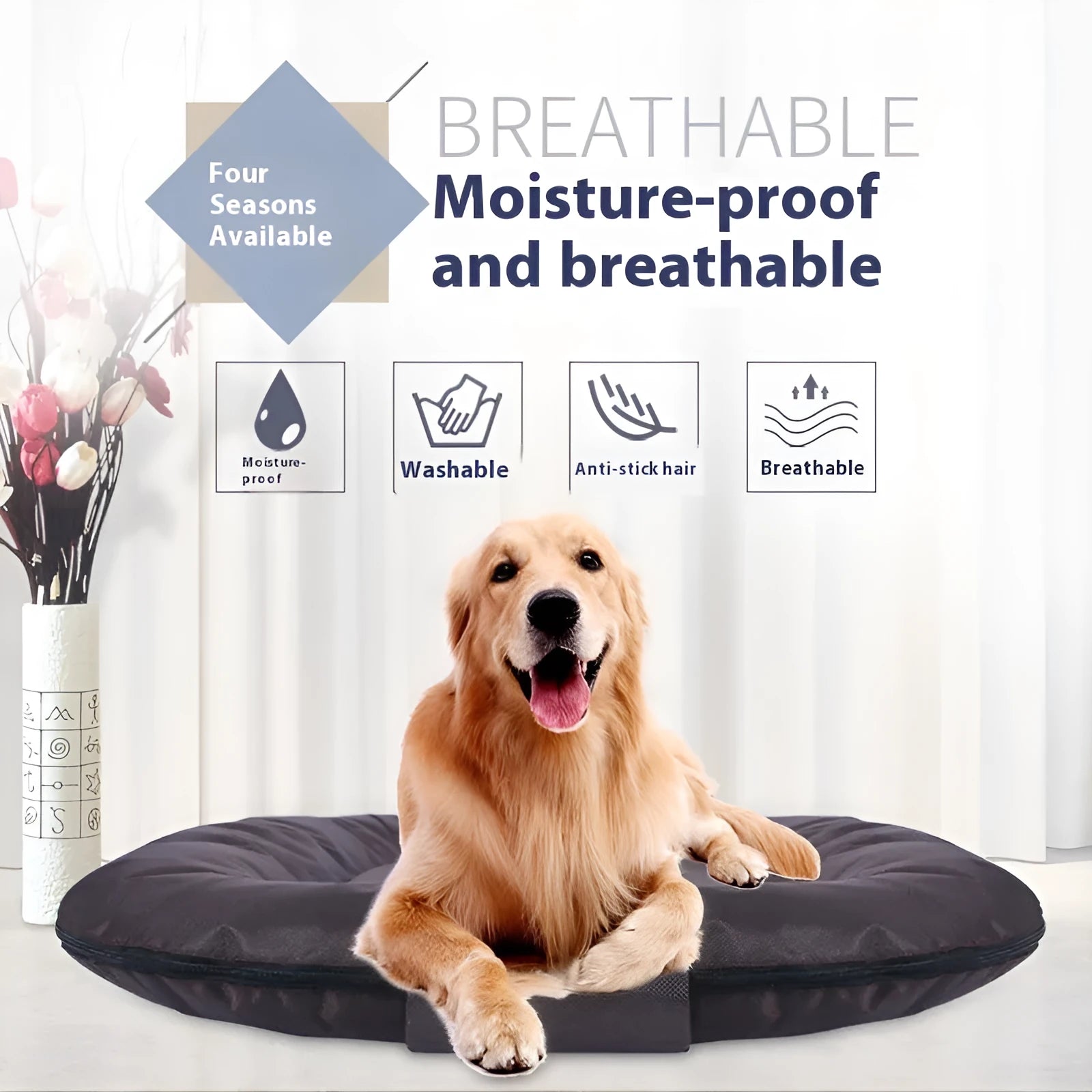 Removable washable Oxford cloth dog mattress in S size, showing black colour option.