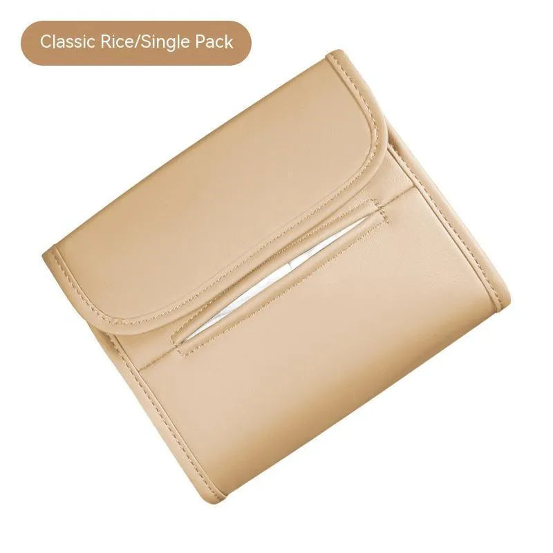 Leather car tissue box with elastic band hanging for vehicle mounting