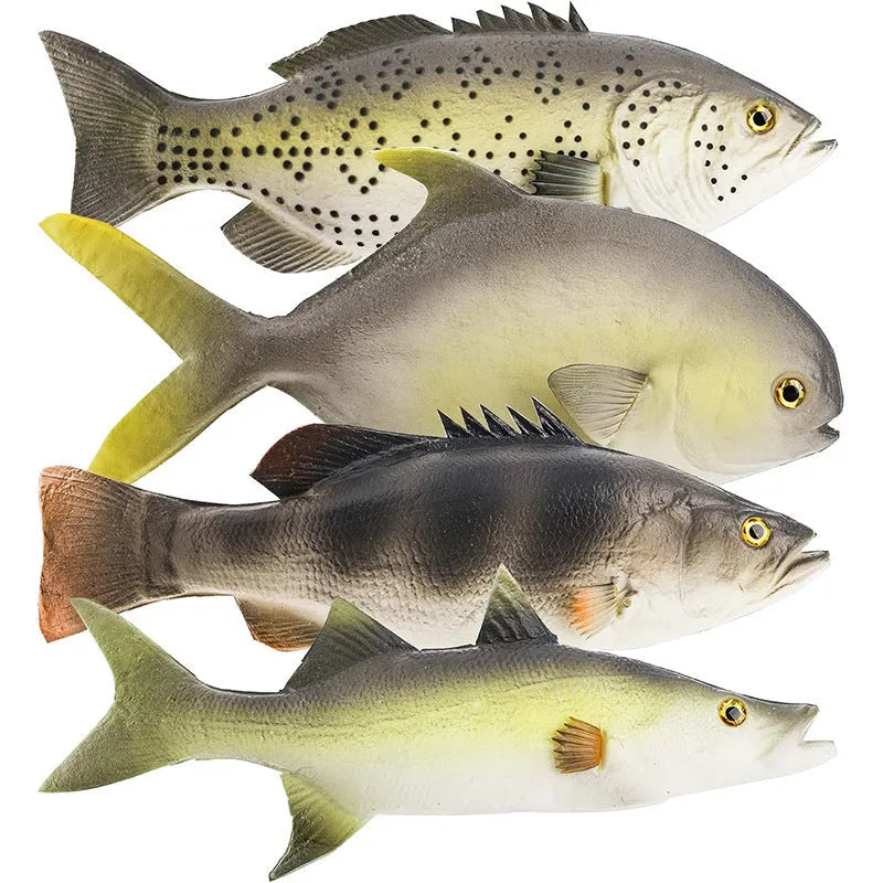 Three PU simulated fish ornaments: yellow-fin tuna, yellow fin tuna and small tuna models