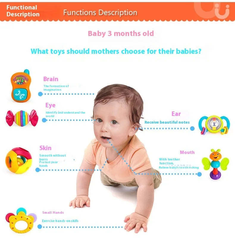 10-piece baby rattle hand grasping toy set for infants aged 0-3 years in six colour styles