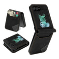 Samsung Z Flip folding phone case in patchwork retro design with multi-card flip open, shown in glitter rose gold colour.