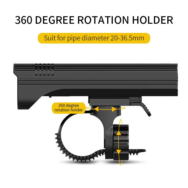 Black KX12DF digital bicycle headlight with display screen mounted on 360-degree quick-release bracket.