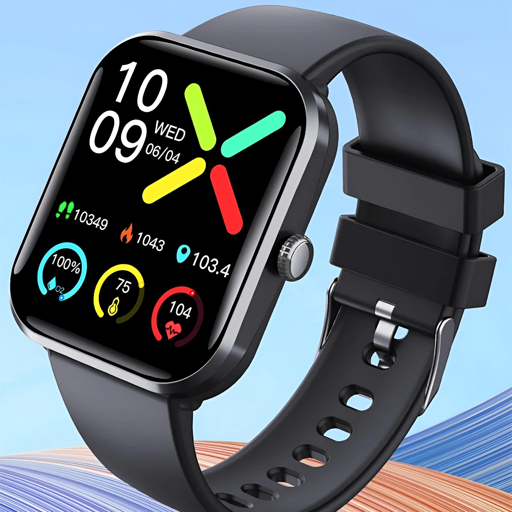 Men's Fashion F96 multi-functional sport smart watch in black with health monitoring and Bluetooth calling features