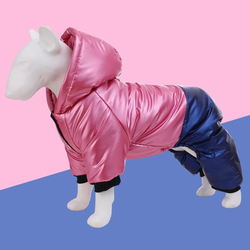 Green four-legged dog cotton padded coat with waterproof windproof features