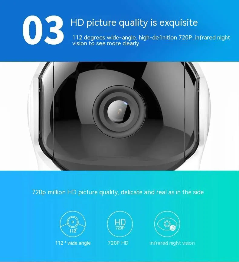 White HD night vision 360-degree surveillance wireless WiFi camera with wall mount for indoor home security monitoring