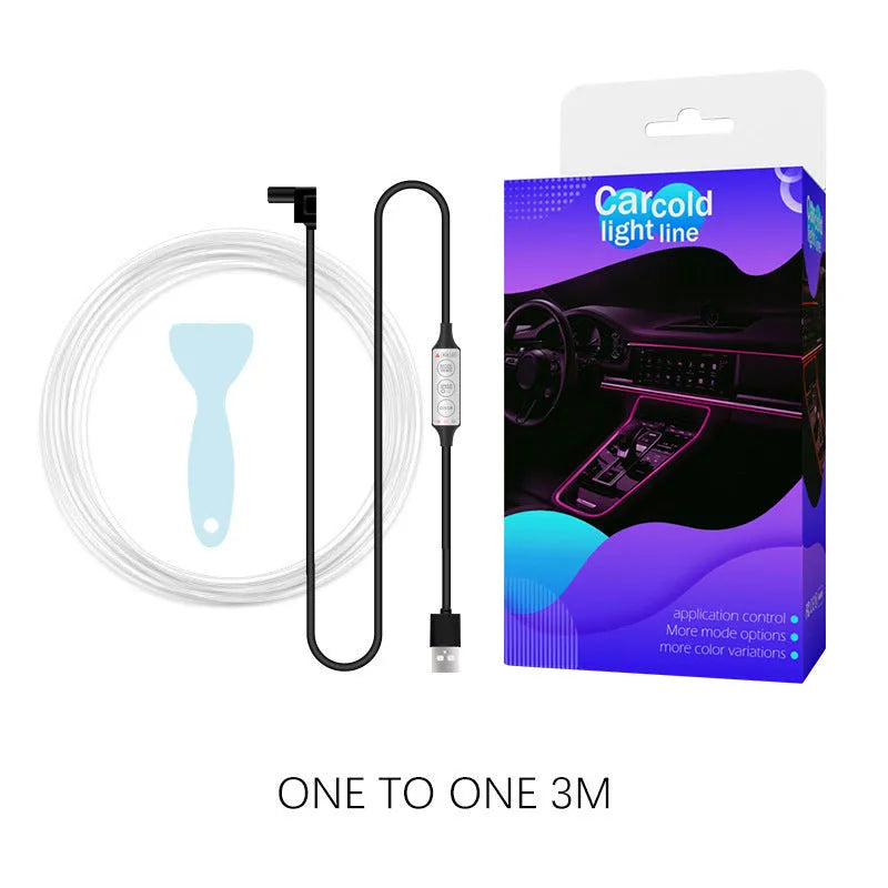 RGB LED car interior light strip with USB connection showing multiple colour illumination options