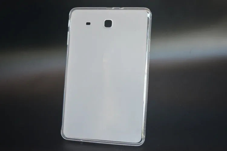 Clear transparent white ultra-thin silicone protective case for a tablet on a flat surface