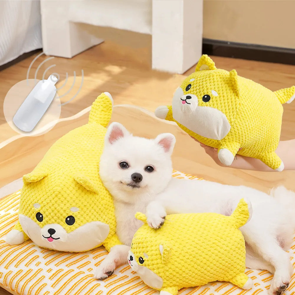 Plush dog calming toy with squeaky function for chewing and dental care