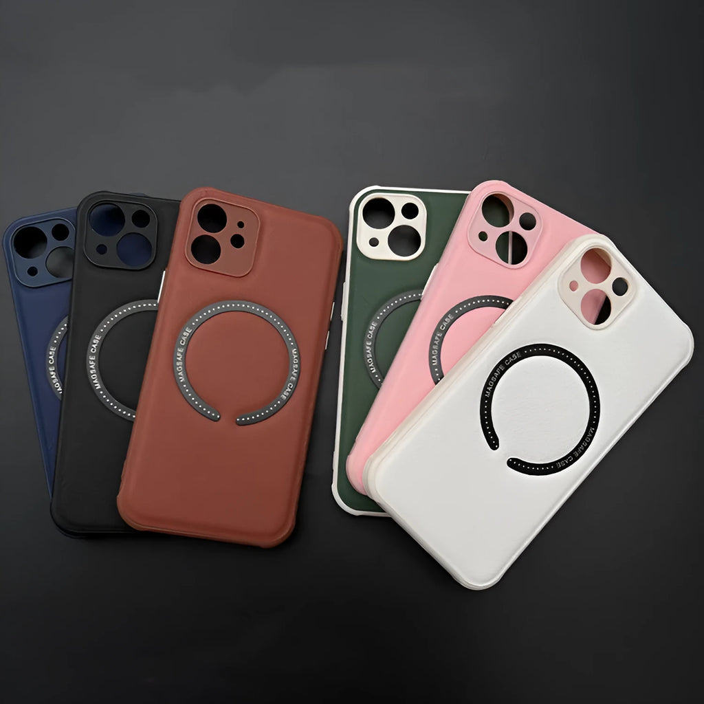 Leather TPU MagSafe magnetic cross phone case for iPhone, solid colour back cover, pink variant