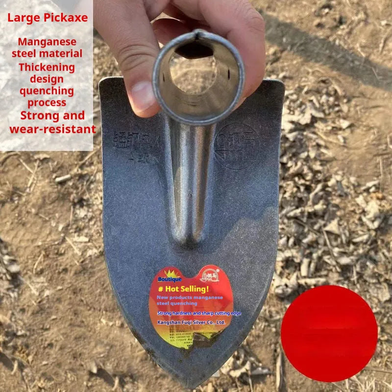 Agricultural flat hoe plough tool with a steel horse pointed manganese steel tip.