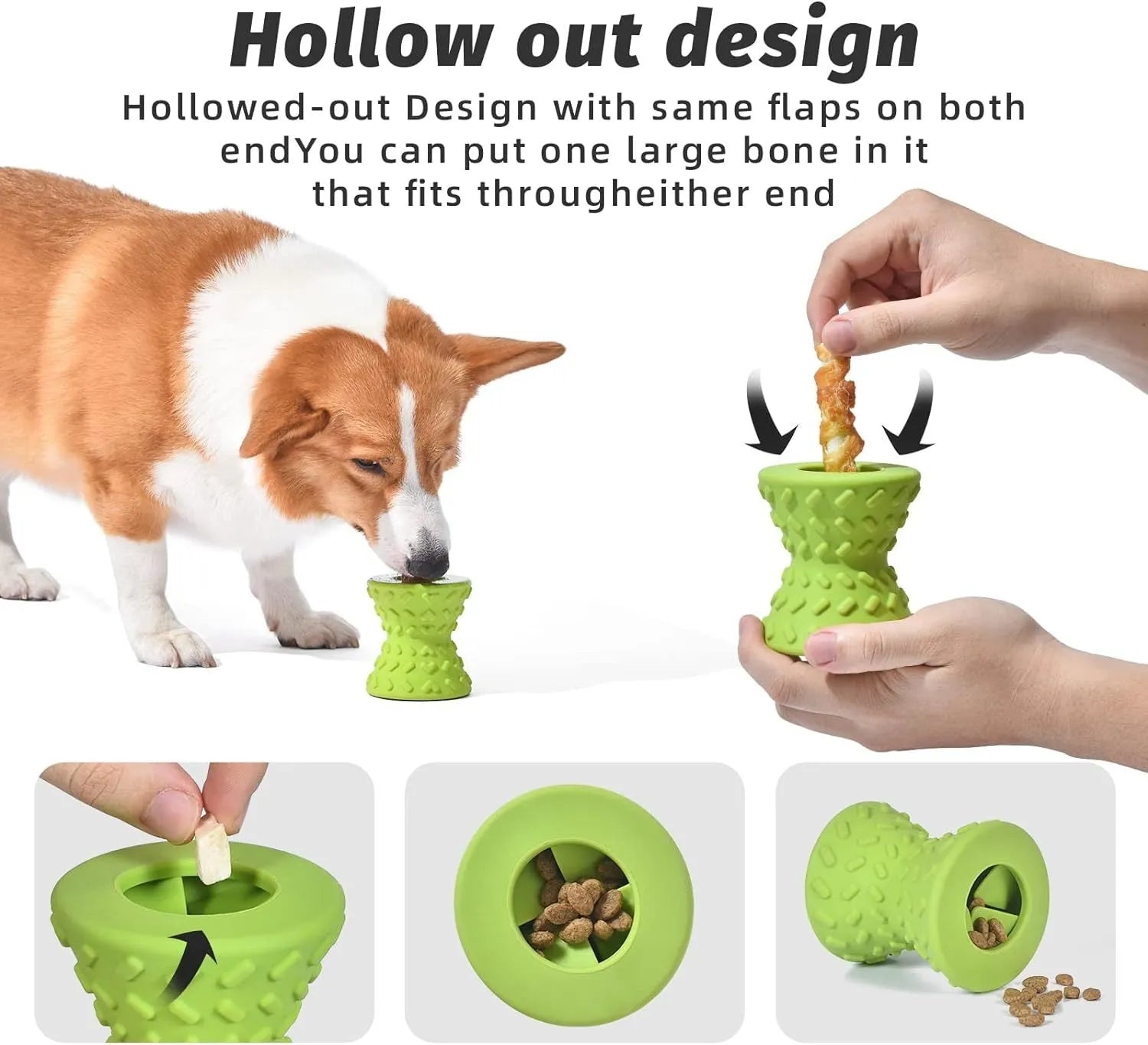 Blue natural rubber treat dispensing dog bone toy for aggressive chewers.
