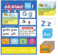 Alphabet learning sleeve table chart with letter cards and word cards displayed.