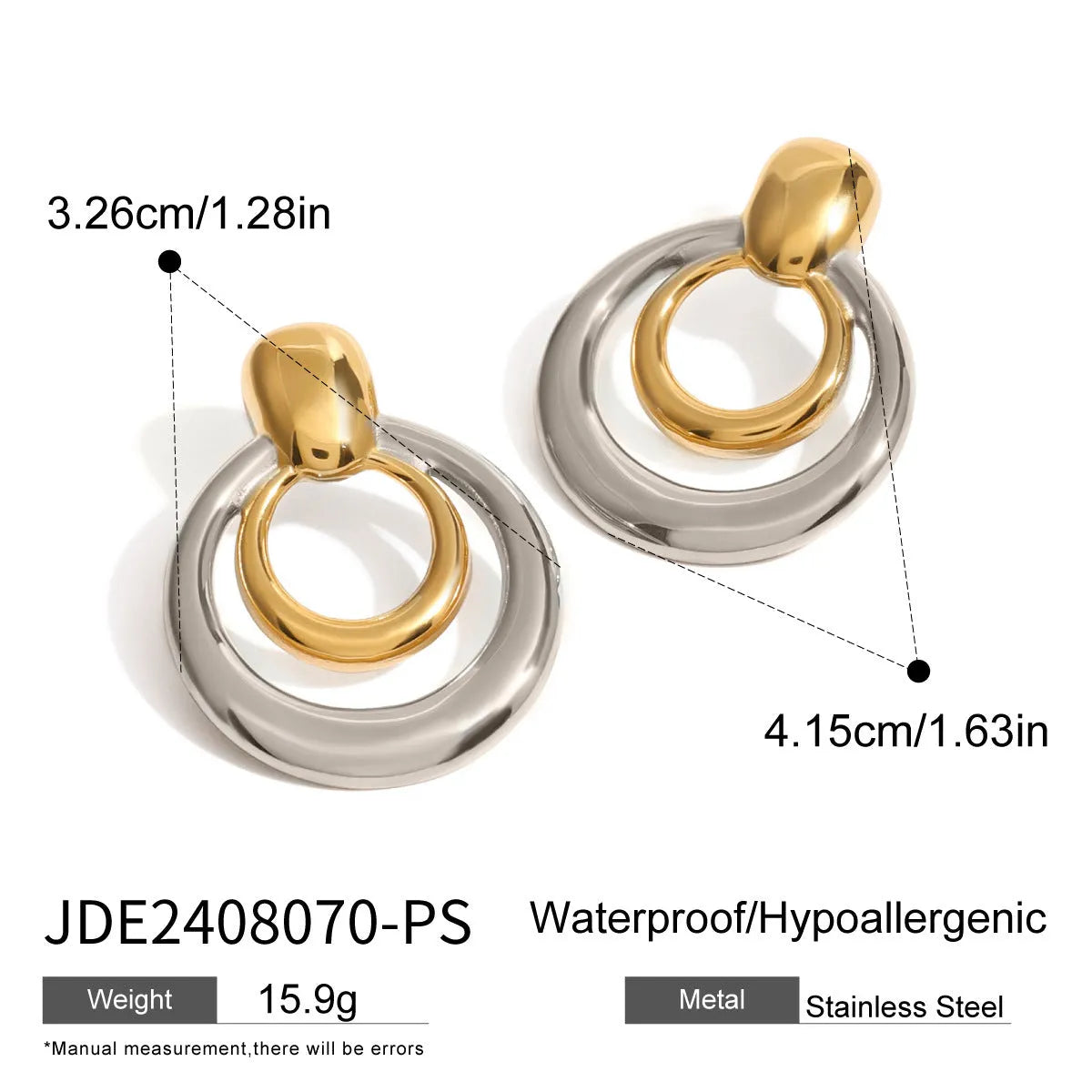 Round double-layer hollow stud earrings with 18K gold electroplated finish on titanium steel