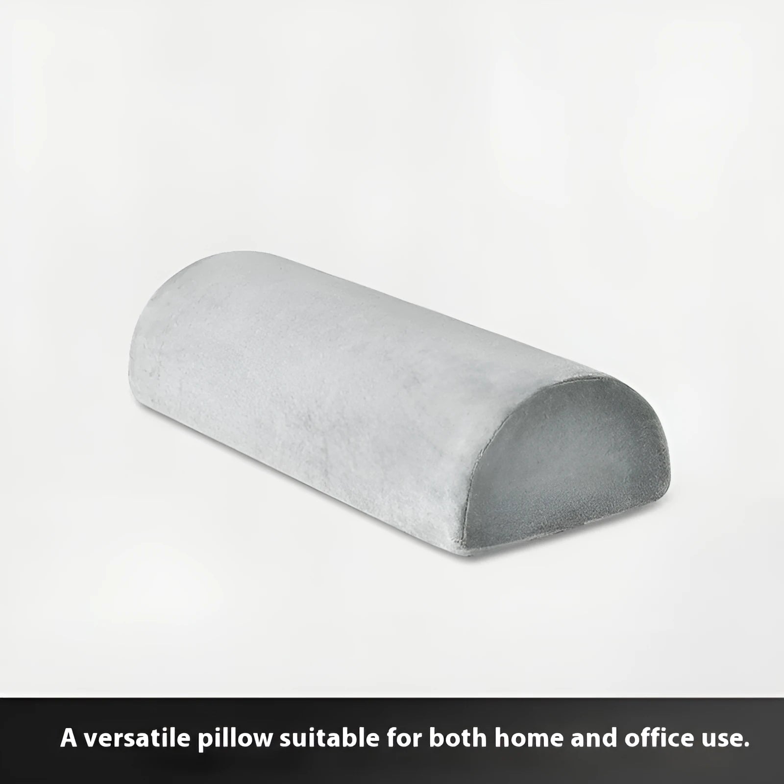 Gray crystal velvet half cylinder foot pillow with memory foam filler, 42x18x10cm, on floor under desk