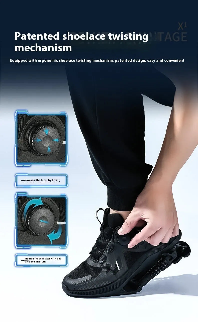Black unisex running shoes with mesh upper, rubber EVA sole, and lace buckle closure.