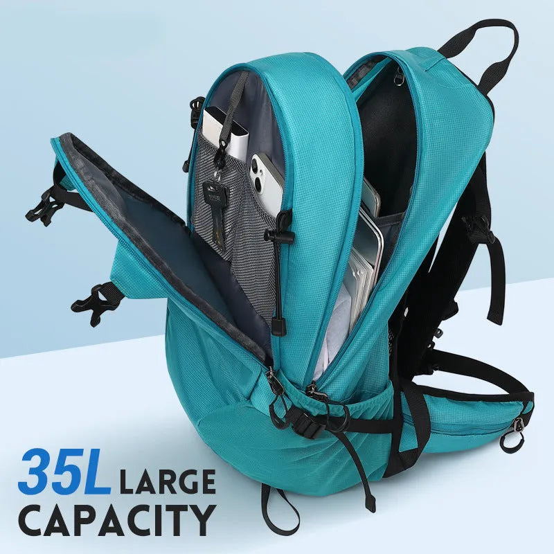 Black waterproof Oxford cloth hiking backpack with under 20 litre capacity, shown folded.