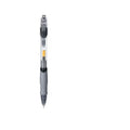 A plastic gel pen with a 0.5mm tip shown in black, blue, and red ink colour options.