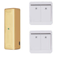 White and gold wireless voice control light switch remote kits with USB charging port on main unit.