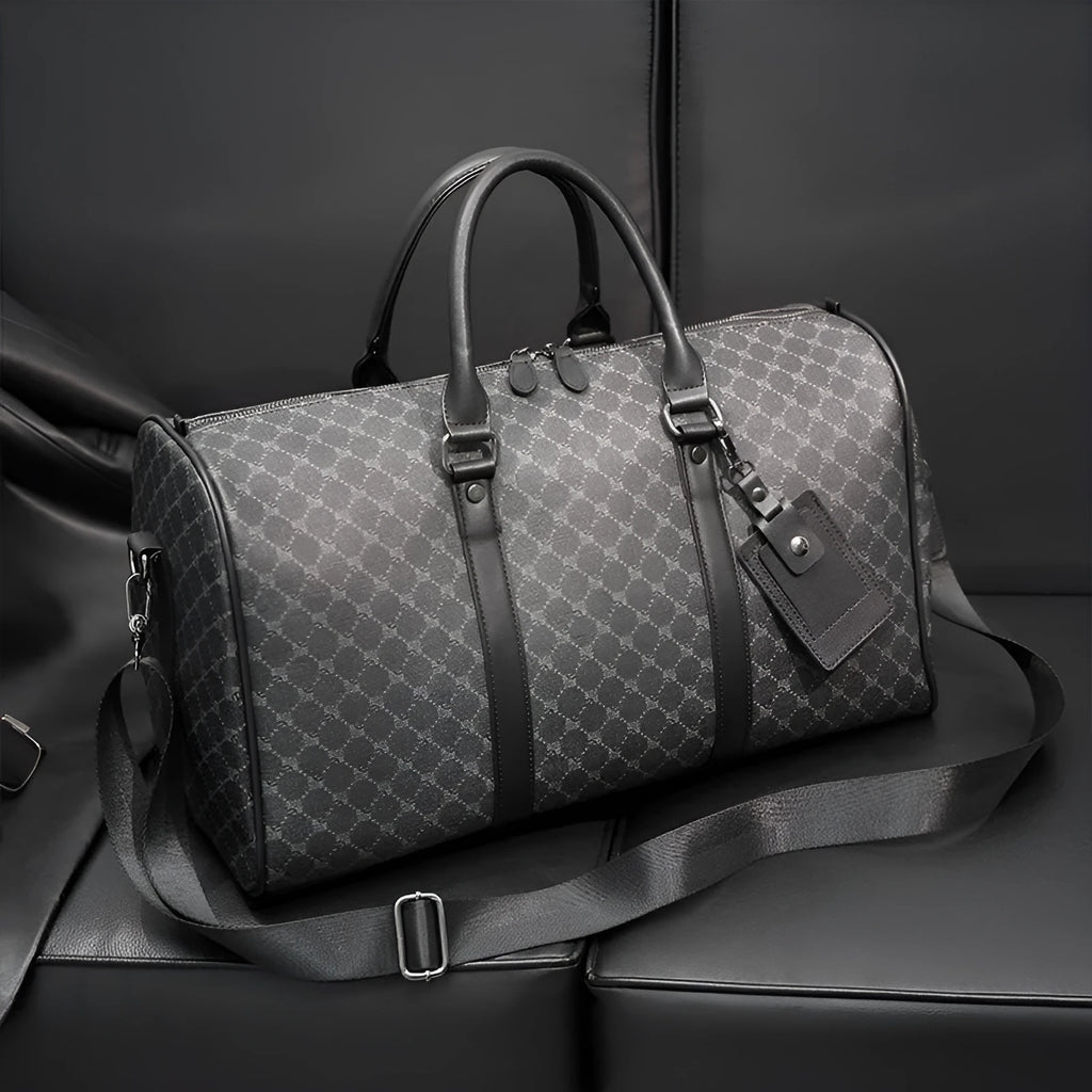 PU leather crossbody bag with sewing thread detail and plaid pattern for 20-35L travel