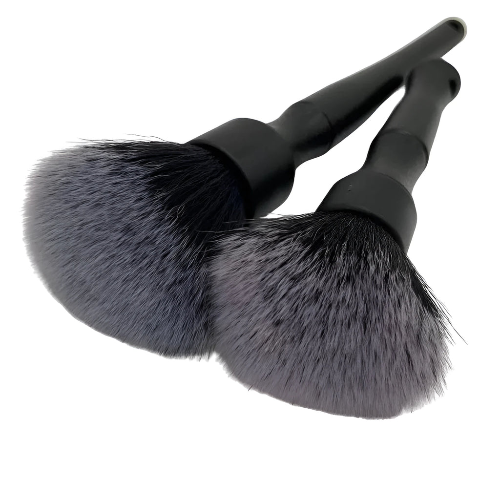 Black car detailing brush with PP handle and pig hair bristles showing 240mm and 160mm size options