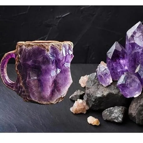 A 400ml resin coffee mug with a crystal-like textured design and a handle, shown in a purple colour.