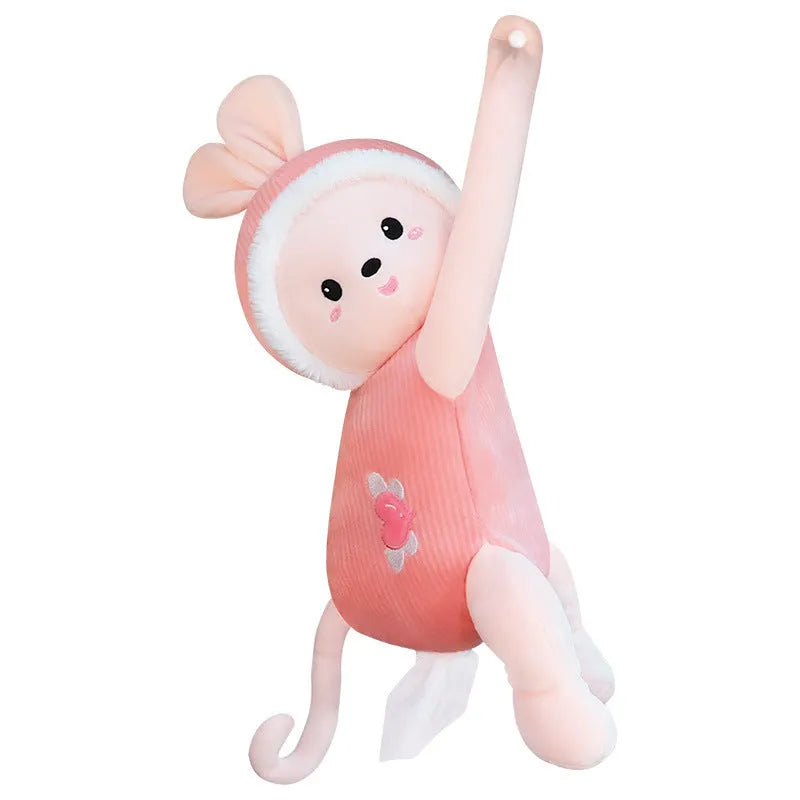 Plush car seat back-mounted tissue box holder with elastic strap in animal design